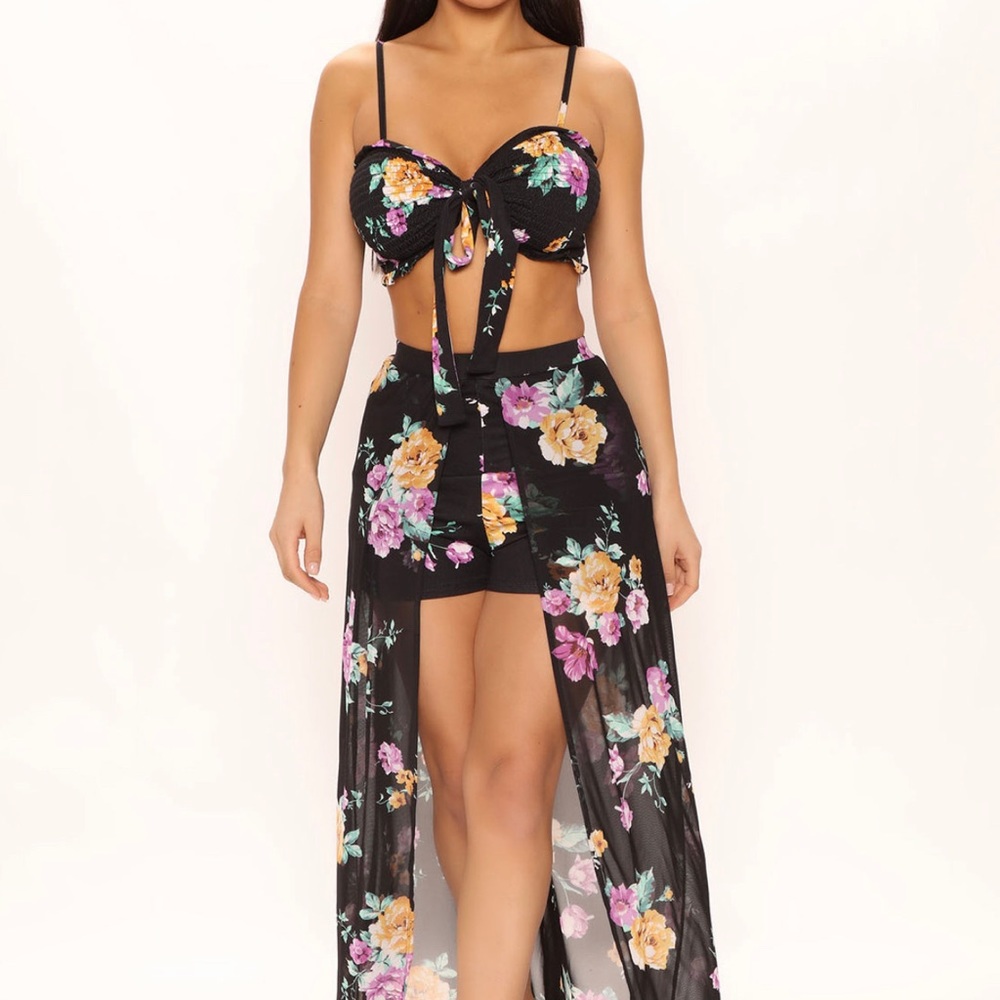 Sand And Sunshine Tropical Short Set - Black/combo